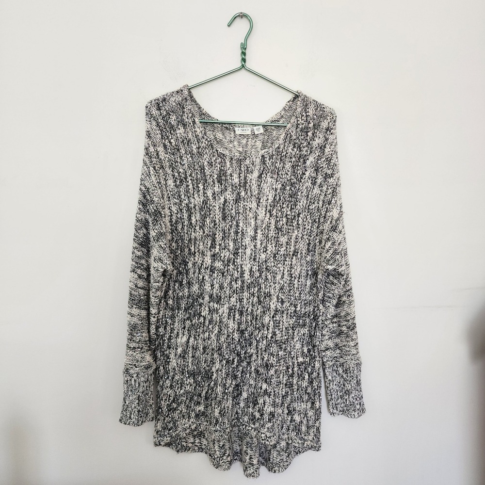 Cato Woman Black White Marled Sequin Knit Sweater High Low Hem 18/20W